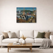 Gallery-wrapped canvas print of George Bellows's Ox Team, Wharf at Matinicus displayed on a wall in a living room
