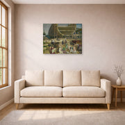 Gallery-wrapped canvas print of George Bellows's Shipyard Society displayed on a wall in a living room