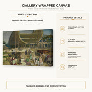 George Bellows - Shipyard Society gallery wrap canvas construction and hanging details infographic