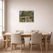 Unframed poster print of George Bellows's Shipyard Society displayed on a wall in a dining room