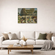 Unframed poster print of George Bellows's Shipyard Society displayed on a wall in a living room