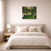 Gallery-wrapped canvas print of George Bellows's Tennis Tournament displayed on a wall in a bedroom