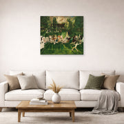 Unframed poster print of George Bellows's Tennis Tournament displayed on a wall in a living room