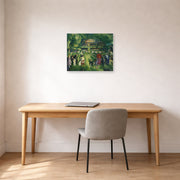 Unframed poster print of George Bellows's Tennis at Newport displayed on a wall in a office