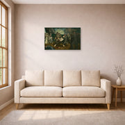 Unframed poster print of George Bellows's The Germans Arrive displayed on a wall in a living room
