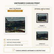 George Bellows - The Harbor, Monhegan Coast, Maine canvas print size comparison and framing display infographic