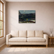 Gallery-wrapped canvas print of George Bellows's The Harbor, Monhegan Coast, Maine displayed on a wall in a living room