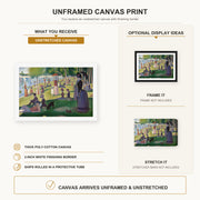 Georges Seurat - A Sunday on La Grande Jatte canvas print size comparison and framing display infographic