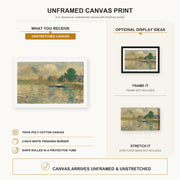 Georges Seurat - Barge on the Seine canvas print size comparison and framing display infographic