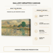 Georges Seurat - Barge on the Seine gallery wrap canvas construction and hanging details infographic