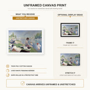 Georges Seurat - Bathers canvas print size comparison and framing display infographic