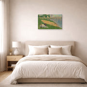 Gallery-wrapped canvas print of Georges Seurat's Cadet From Saint Cyr displayed on a wall in a bedroom