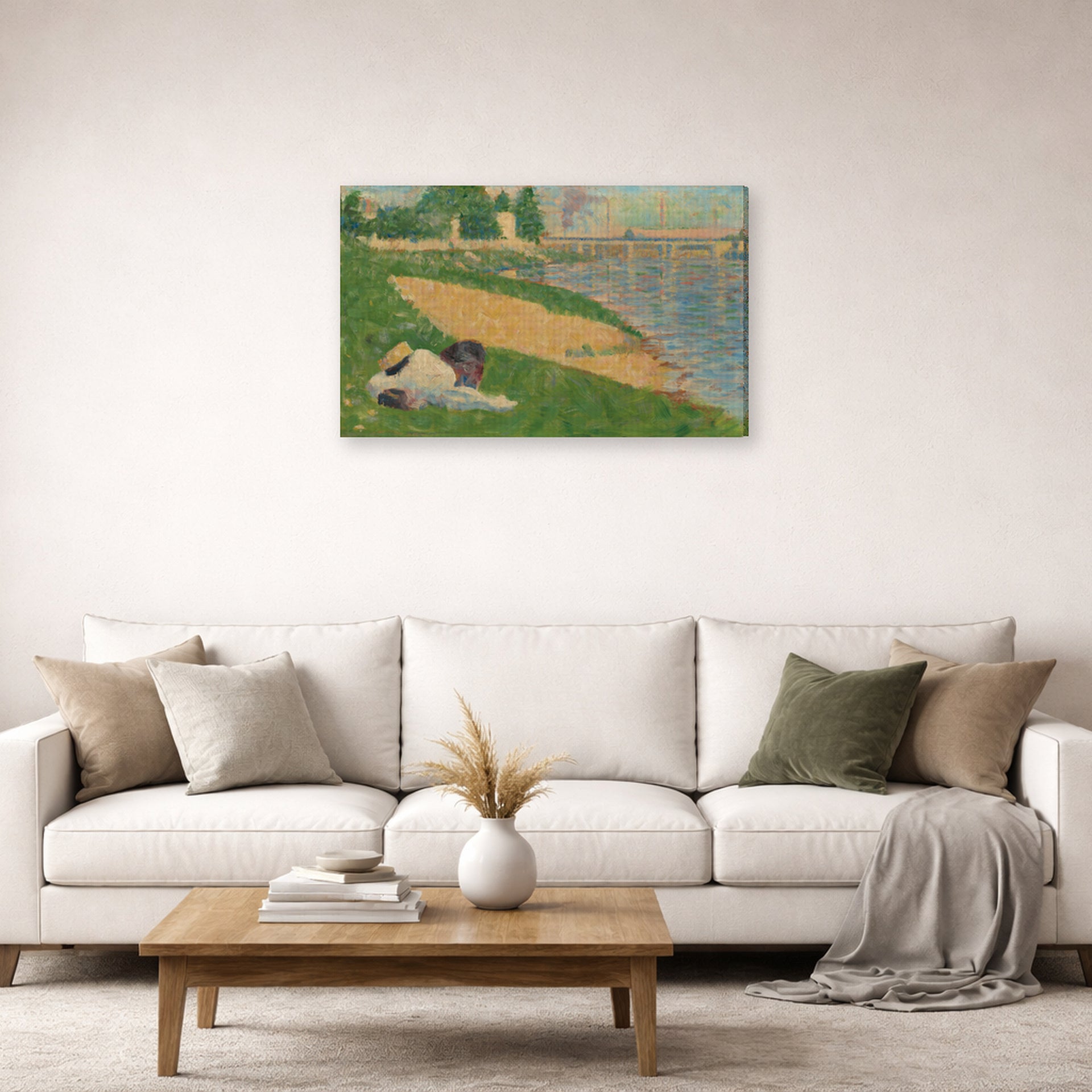 Gallery-wrapped canvas print of Georges Seurat's Cadet From Saint Cyr displayed on a wall in a living room