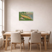 Unframed poster print of Georges Seurat's Cadet From Saint Cyr displayed on a wall in a dining room