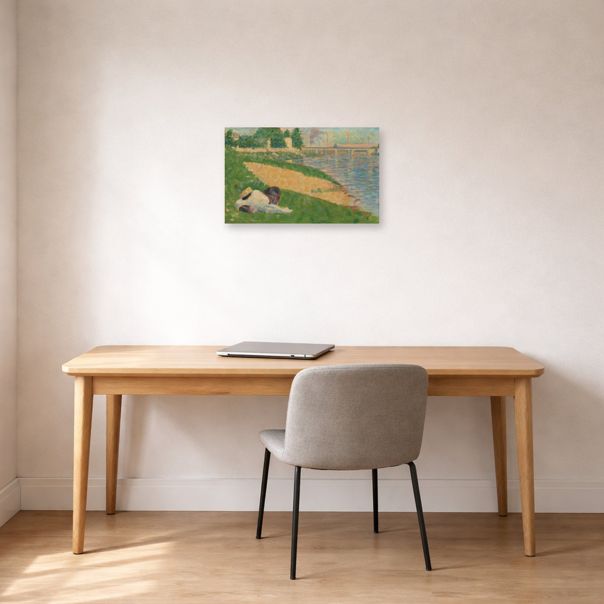 Unframed poster print of Georges Seurat's Cadet From Saint Cyr displayed on a wall in a office