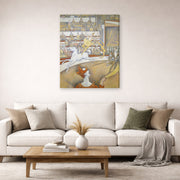 Gallery-wrapped canvas print of Georges Seurat's Circus displayed on a wall in a living room