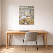 Gallery-wrapped canvas print of Georges Seurat's Circus displayed on a wall in a office