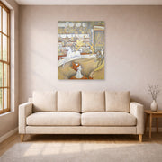 Unframed poster print of Georges Seurat's Circus displayed on a wall in a living room