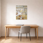 Unframed poster print of Georges Seurat's Circus displayed on a wall in a office
