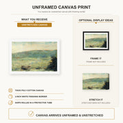 Georges Seurat - Landscape at Saint-Ouen canvas print size comparison and framing display infographic