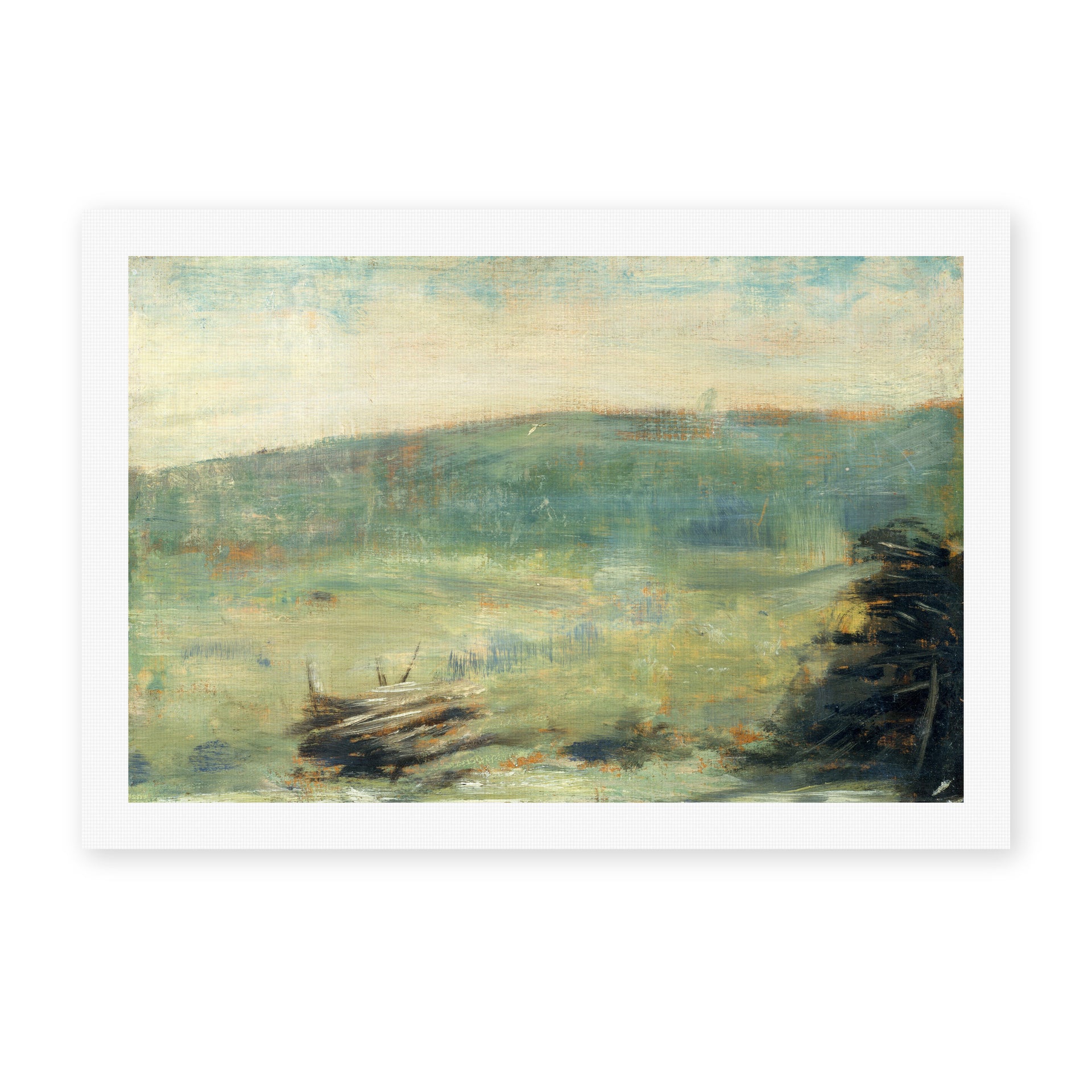Georges Seurat's 'Landscape at Saint-Ouen' painting reproduced as a rolled canvas print