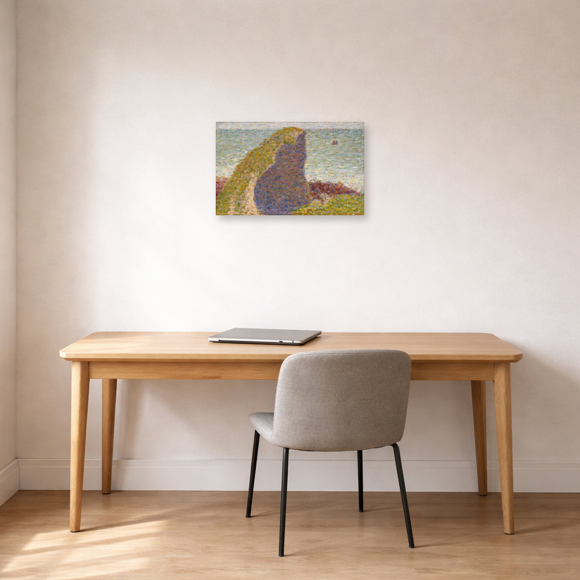 Unframed poster print of Georges Seurat's Study for Le Bec du Hoc, Grandcamp displayed on a wall in a office