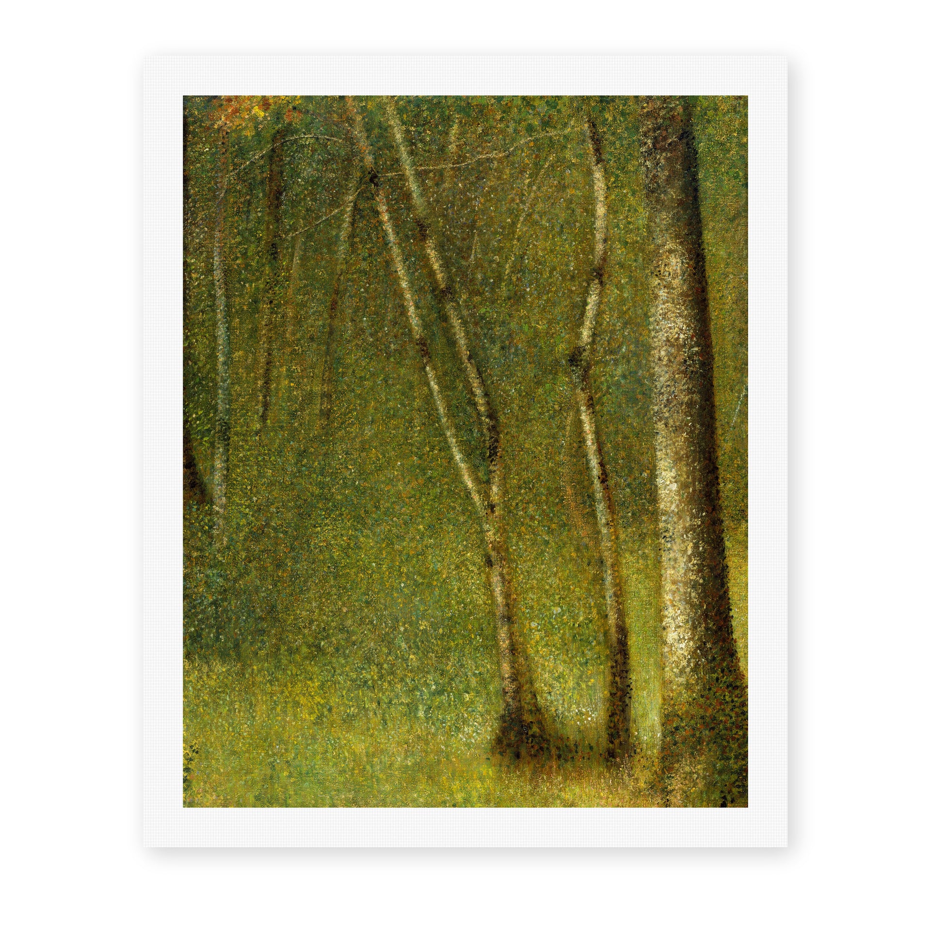 Georges Seurat's 'The Forest at Pontaubert' painting reproduced as a rolled canvas print