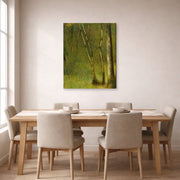 Gallery-wrapped canvas print of Georges Seurat's The Forest at Pontaubert displayed on a wall in a dining room