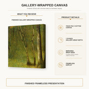 Georges Seurat - The Forest at Pontaubert gallery wrap canvas construction and hanging details infographic