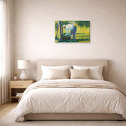 Gallery-wrapped canvas print of Georges Seurat's The Gardener displayed on a wall in a bedroom