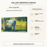 Georges Seurat - The Gardener gallery wrap canvas construction and hanging details infographic