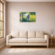 Unframed poster print of Georges Seurat's The Gardener displayed on a wall in a living room
