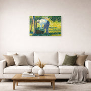 Unframed poster print of Georges Seurat's The Gardener displayed on a wall in a living room