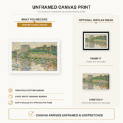 Georges Seurat - The Seine at Courbevoie canvas print size comparison and framing display infographic