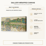 Georges Seurat - The Seine at Courbevoie gallery wrap canvas construction and hanging details infographic