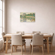 Unframed poster print of Georges Seurat's The Seine at Courbevoie displayed on a wall in a dining room