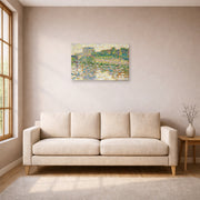 Unframed poster print of Georges Seurat's The Seine at Courbevoie displayed on a wall in a living room