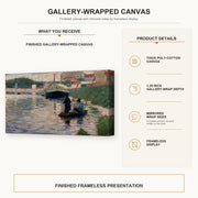 Georges Seurat - View of the Seine gallery wrap canvas construction and hanging details infographic