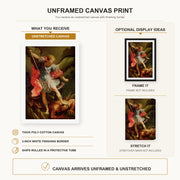 Guido Reni - The Archangel Michael defeating Satan canvas print size comparison and framing display infographic