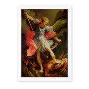 Guido Reni's 'The Archangel Michael defeating Satan' painting reproduced as a rolled canvas print