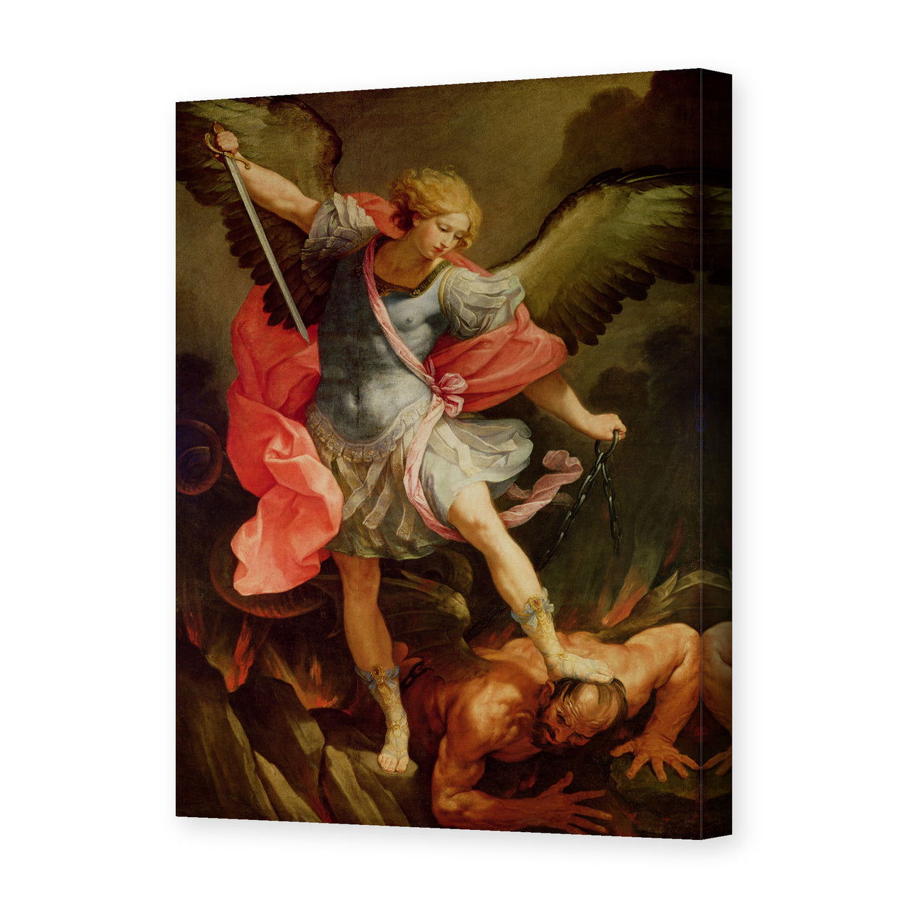 Guido Reni's 'The Archangel Michael defeating Satan' painting reproduced as a gallery-wrapped canvas print