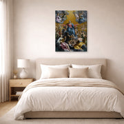 Gallery-wrapped canvas print of Guido Reni's 'The assumption of the Virgin Mary' displayed on a wall in a bedroom