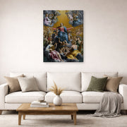 Gallery-wrapped canvas print of Guido Reni's 'The assumption of the Virgin Mary' displayed on a wall in a living room