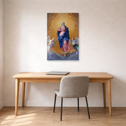 Unframed poster print of Guido Reni's 'The Immaculate Conception' displayed on a wall in a office