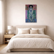 Gallery-wrapped canvas print of Gustav Klimt's 'Adele Bloch-Bauer II' displayed on a wall in a bedroom