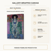 Gustav Klimt - Adele Bloch-Bauer II gallery wrap canvas construction and hanging details infographic