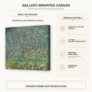 Gustav Klimt - Apple Tree gallery wrap canvas construction and hanging details infographic