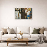 Gallery-wrapped canvas print of Gustav Klimt's 'Beethoven Frieze' displayed on a wall in a living room (image 2 of 2)