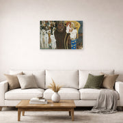 Unframed poster print of Gustav Klimt's 'Beethoven Frieze' displayed on a wall in a living room (image 2 of 2)