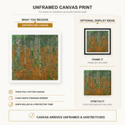 Gustav Klimt - Birch Forest canvas print size comparison and framing display infographic